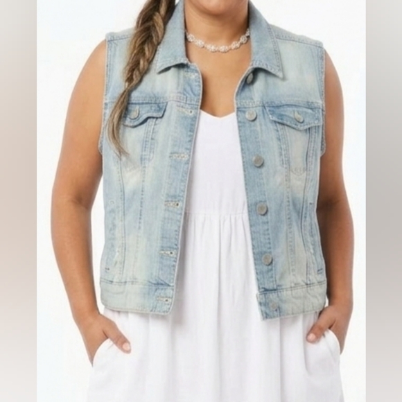 Garage Jackets & Blazers - GARAGE Light Wash Distressed Denim Vest Size L